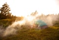 Smoke or mist over tent