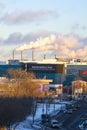 smoke in Moscow at sunset