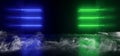 Smoke Neon Glowing Plasma Retro Cyber Virtual Green Blue Luminous Fluorescent Tube Lights Abstract Grunge Concrete Tunnel Room Sci