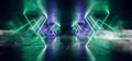 Smoke Neon Laser Glowing Blue Green Triangle Corridor Sci Fi Futuristic Hallway Tunnel Underground Alien Spaceship Dance Disco
