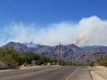 Smoke plume from huge Arizona wildfire - Catalina Mountains, Tucson Royalty Free Stock Photo