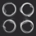 Smoke rings. Abstract realistic vape round symbol. Steam frame after cigarette, pipe or hookah smoking