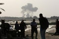 Smoke rises following an Israeli air strike in Khan Younis in the southern Gaza Strip