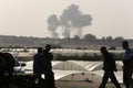 Smoke rises following an Israeli air strike in Khan Younis in the southern Gaza Strip