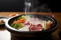 A steaming hot pot of yakiniku, Japanese-style BBQ. (Generative AI) Royalty Free Stock Photo
