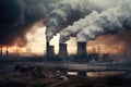 Smoke Rising From Coalfired Power Plants Against Cloudy Sky. Generative AI Royalty Free Stock Photo
