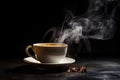 smoke rising from a cup of hot coffee against a dark background Royalty Free Stock Photo