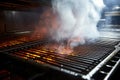 smoke rising while grates getting scrubbed