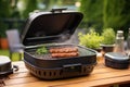 smoke rising from smart grill with lid open