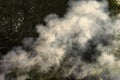 Smoke from a rural fire blows away by the wind