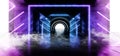 Smoke Sci Fi Circle Neon Glowing Vibrant Laser Beam Virtual Lights Purple Blue FLuorescent On Concrete Grunge Underground Tunnel