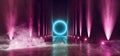 Smoke Sci Fi Futuristic Circle Background Orange Blue Neon Light Big Huge Dark Empty Grunge Concrete Long Hall Gallery Room Tunnel