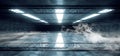 Smoke Sci Fi Futuristic Concrete Grunge Reflective Spaceship Led Laser Panel Stage Metal Structure Lights Long Hall Room Corridor