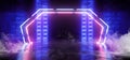 Smoke Sci Fi Futuristic Neon Gate Led Laser Glowing Modern Elegant Empty Dark Vibrant Purple Blue Glowing Stage Podium Lights On