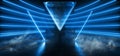 Smoke Sci Fi Futuristic Triangle Blue Neon Podium Synthwave Tunnel Corridor Background Fashion Parking Warehouse Garage