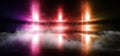 Smoke Sci Fi Neon Glowing Light Vibrant Red Purple Orange Stage NIght Club Background Grunge Concrete Dark Tunnel Hall Corridor