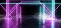 Smoke Spaceship Virtual Futuristic Sci Fi Neon Glowing Fluorescent Track Purple Blue Pink Corridor Path Gate Tunnel Gallery Light Royalty Free Stock Photo