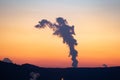 Smoke steam factory in sunset pollution Royalty Free Stock Photo