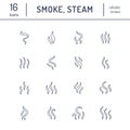 Smoke, steam flat line icons. Fumes shapes, aroma smell heat illustrations. Evaporation vector signs