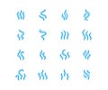 Smoke, steam flat line icons. Fumes shapes, aroma smell heat illustrations. Evaporation vector signs