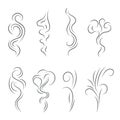 Smoke Steam Vapor Signs Black Thin Line Icon Set. Vector Royalty Free Stock Photo