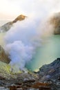 SMOKE OF SULFUR ON KAWAH IJEN VOLCANO Royalty Free Stock Photo