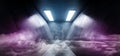 Smoke Triangle Shaped Grunge Concrete Sci Fi Futuristic Neon Blue Purple White Elegant Empty Dark Reflective Big Hall Scene Alien