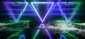 Smoke Triangle Shaped Neon Glowing Laser Blue Green Futuristic Sci Fi Modern Retro Alien Spaceship Mothership Studio Corridor