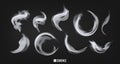 Smoke vector collection, isolated on transparent background. Set of realistic white smoke steam, waves from coffee,tea Royalty Free Stock Photo