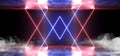 Smoke Virtual Reality Futuristic Modern Elegant Neon Glowing Sci Fi Laser Beam Stage Purple Blue Triangle Shaped Tunnel