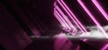 Smoke Virtual Reality Futuristic Modern Elegant Neon Glowing Sci Fi Laser Beam Stage Purple Triangle Shaped Tunnel Underground