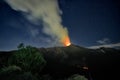 Smoke Volcano Etna Eruption At Night, Sicily Royalty Free Stock Photo