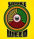 Smoke weed, red eye icon, colorful emblem design