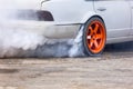 Smoke on wheel and Speed of drift race car Royalty Free Stock Photo