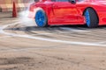 Smoke on wheel and Speed of drift race car Royalty Free Stock Photo