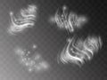 Smoke, wind vector collection, isolated, transparent background. Set of realistic white smoke steam, waves from coffee Royalty Free Stock Photo