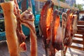 Smoked bacon and fish on the chinese street in Hangzhou city Royalty Free Stock Photo