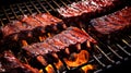 Smoked BBQ Ribs on Grill Egg Smoker Close Up. AI Generative Royalty Free Stock Photo