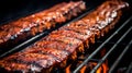 Smoked BBQ Ribs on Grill Egg Smoker Close Up. AI Generative Royalty Free Stock Photo