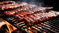 Smoked BBQ Ribs on Grill Egg Smoker Close Up. AI Generative Royalty Free Stock Photo