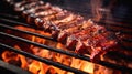 Smoked BBQ Ribs on Grill Egg Smoker Close Up. AI Generative Royalty Free Stock Photo