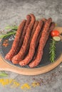 Smoked beer sausages - side view