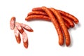 Smoked bratwurst Pork Sausages, close-up, isolated on white background