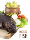 Smoked bream closeup on a wooden board Royalty Free Stock Photo