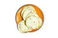 smoked cheese slice in orange plate isolated Royalty Free Stock Photo
