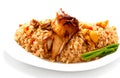 Smoked chichen and fried rice on white background Royalty Free Stock Photo