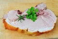 Smoked cured leg ham slice with herbs