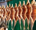 Smoked/dried omul fish in Baikal lake. Fish hanging in the food market of Listvianka on the shores of lake Bailkal, siberia - Russ Royalty Free Stock Photo