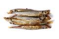 Smoked fish capelin isolated on a white background Royalty Free Stock Photo