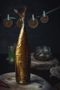Smoked fish on the dark background Royalty Free Stock Photo